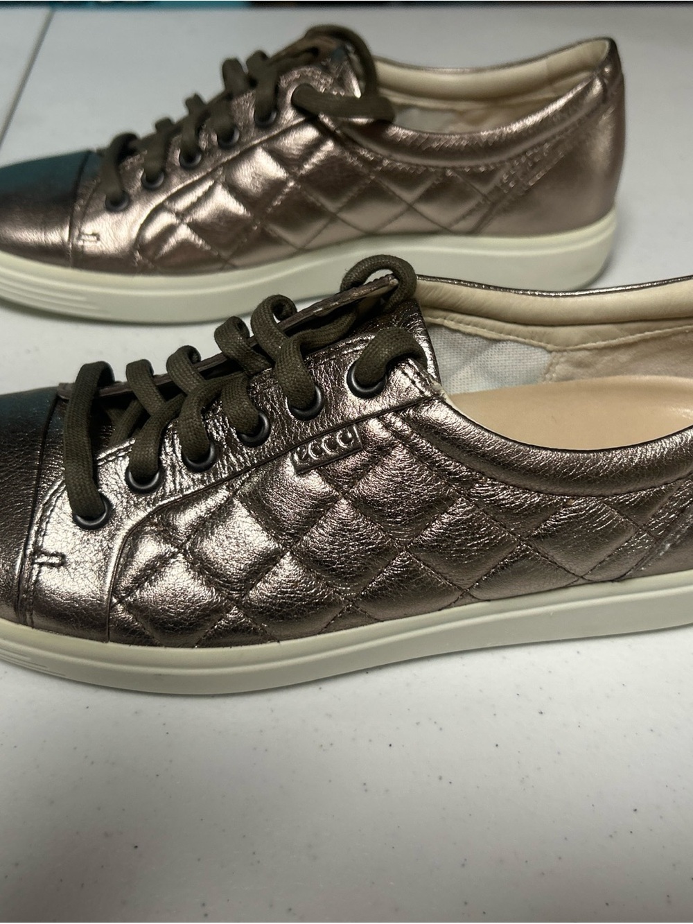 Ecco Women's Metallic Bronze Quilted Leather Sneaker - Picture 4 of 13